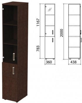 Шкаф закрытый со стеклом &quot;Приоритет&quot;, 360х438х2000 мм, 4 полки, венге (КОМПЛЕКТ)