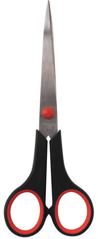 Ножницы STAFF EVERYDAY, 170 мм, бюджет, резиновые вставки, черно-красные, ПВХ чехол, 237498