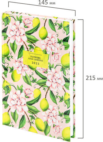 Ежедневник датированный на 2023 (145х215 мм), А5, STAFF, ламинированная обложка, "Lemons & flowers", 114195