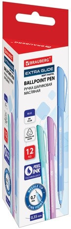 Ручка шариковая масляная BRAUBERG "Extra Glide Soft Pastel", СИНЯЯ, узел 0,7 мм, линия письма 0,35 мм, 144073