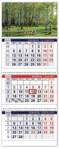 Календарь квартальный с бегунком 2023 г., 3 блока, 3 гребня, ОФИС, &quot;Россия&quot;, HATBER, 3Кв3гр3_10245