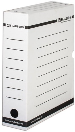 Короб архивный с клапаном А4 (260х325 мм), 75 мм, до 700 листов, плотный, микрогофрокартон, БЕЛЫЙ, BRAUBERG, 121485