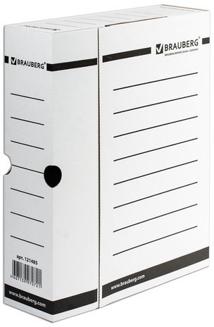 Короб архивный с клапаном А4 (260х325 мм), 75 мм, до 700 листов, плотный, микрогофрокартон, БЕЛЫЙ, BRAUBERG, 121485