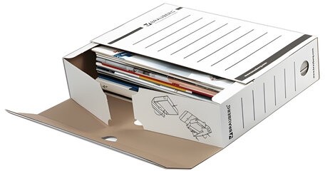 Короб архивный с клапаном А4 (260х325 мм), 75 мм, до 700 листов, плотный, микрогофрокартон, БЕЛЫЙ, BRAUBERG, 121485