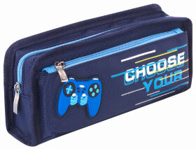 Пенал ЮНЛАНДИЯ, 2 отделения, полиэстер, &quot;Joystick&quot;, синий, 21х6х9 см, 270274