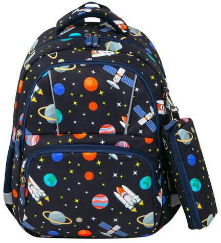 Рюкзак BRAUBERG KIDS SET, с пеналом в комплекте, 2 отделения, "Space infinity", 37x28x16 см, 272099