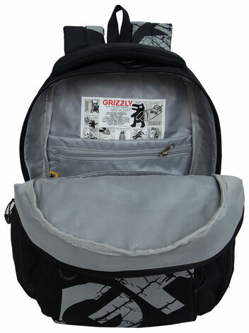 Рюкзак GRIZZLY школьный, анатомическая спинка, 2 отделения, для мальчиков, BLACK/GRAY, 42х32х22 см, RU-433-1/2