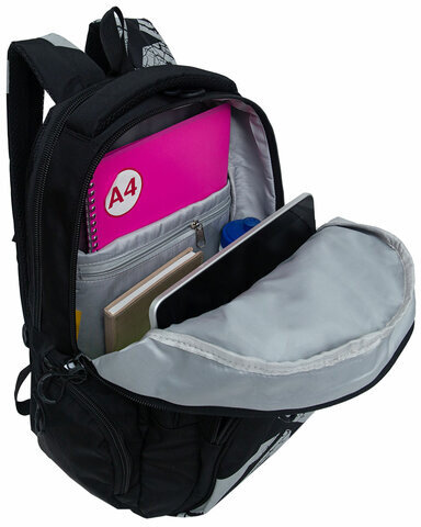 Рюкзак GRIZZLY школьный, анатомическая спинка, 2 отделения, для мальчиков, BLACK/GRAY, 42х32х22 см, RU-433-1/2