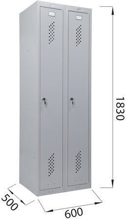 Шкаф металлический для одежды BRABIX "LK 21-60", УСИЛЕННЫЙ, 2 секции, 1830х600х500 мм, 32 кг, 291126, S230BR402502