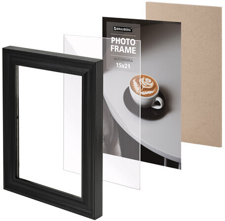 Рамка 15х21 см небьющаяся, багет 27 мм, пластик, BRAUBERG "Viscount", черная, 391256