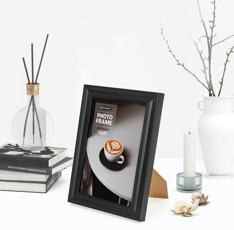 Рамка 15х21 см небьющаяся, багет 27 мм, пластик, BRAUBERG "Viscount", черная, 391256