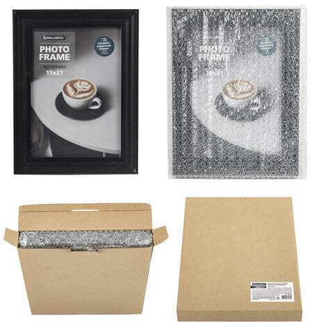 Рамка 15х21 см небьющаяся, багет 27 мм, пластик, BRAUBERG "Viscount", черная, 391256