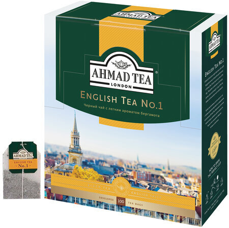 Чай AHMAD (Ахмад) "English Tea №1", черный, 100 пакетиков с ярлычками по 2 г, 598-012