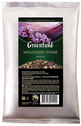 Чай GREENFIELD (Гринфилд) "Mountain Thyme", черный с чабрецом, листовой, 250 г, пакет, 1142-15
