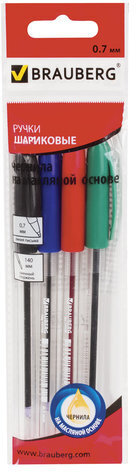 Ручки шариковые масляные BRAUBERG, НАБОР 4 шт., АССОРТИ, &quot;Rite-Oil&quot;, узел 0,7 мм, линия письма 0,35 мм, 142150