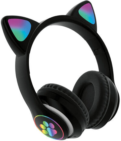 Наушники беспроводные игровые накладные, с ушками, светящиеся, черные DASWERK STN-28, 513803