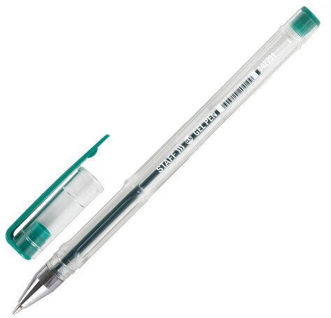 Ручка гелевая STAFF "Basic" GP-789, ЗЕЛЕНАЯ, корпус прозрачный, хромированные детали, узел 0,5 мм, линия письма 0,35 мм, 142791