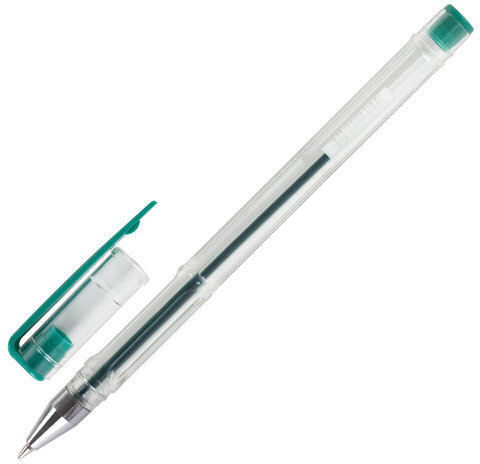 Ручка гелевая STAFF "Basic" GP-789, ЗЕЛЕНАЯ, корпус прозрачный, хромированные детали, узел 0,5 мм, линия письма 0,35 мм, 142791