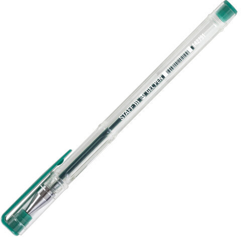 Ручка гелевая STAFF "Basic" GP-789, ЗЕЛЕНАЯ, корпус прозрачный, хромированные детали, узел 0,5 мм, линия письма 0,35 мм, 142791