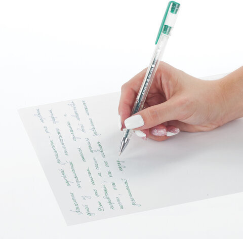 Ручка гелевая STAFF "Basic" GP-789, ЗЕЛЕНАЯ, корпус прозрачный, хромированные детали, узел 0,5 мм, линия письма 0,35 мм, 142791