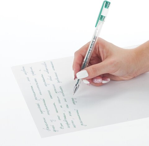 Ручка гелевая STAFF "Basic" GP-789, ЗЕЛЕНАЯ, корпус прозрачный, хромированные детали, узел 0,5 мм, линия письма 0,35 мм, 142791