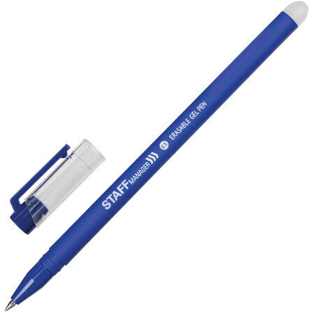 Ручка стираемая гелевая STAFF "Manager" EGP-656, СИНЯЯ, прорезиненный корпус, линия письма 0,35 мм, 143656