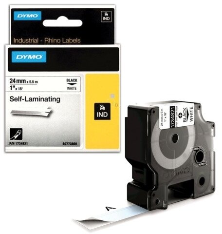 Картридж для принтеров этикеток DYMO Rhino, 24 мм х 5,5 м, лента виниловая, чёрный шрифт, белая, 1734821
