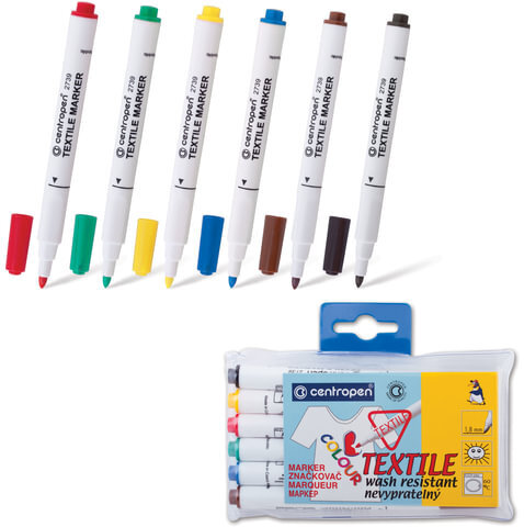 Маркеры для ткани 6 ЦВЕТОВ CENTROPEN "Textile Marker", круглый наконечник, 1,8 мм, 2739/6, 5 2739 0610