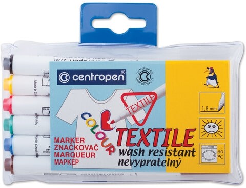 Маркеры для ткани 6 ЦВЕТОВ CENTROPEN "Textile Marker", круглый наконечник, 1,8 мм, 2739/6, 5 2739 0610