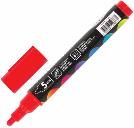 Маркер меловой "POP-ART" КРАСНЫЙ, 5 мм, стираемый, для гладких поверхностей, BRAUBERG, 151529