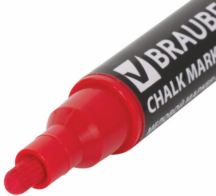 Маркер меловой "POP-ART" КРАСНЫЙ, 5 мм, стираемый, для гладких поверхностей, BRAUBERG, 151529