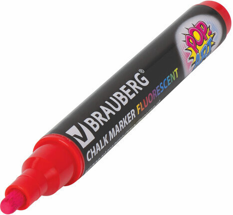 Маркер меловой "POP-ART" КРАСНЫЙ, 5 мм, стираемый, для гладких поверхностей, BRAUBERG, 151529