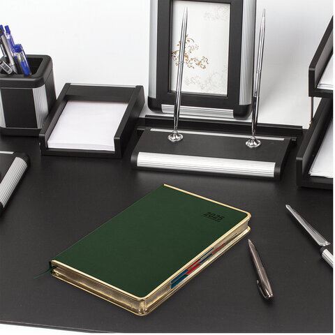 Ежедневник датированный 2025 А5 148х218 мм GALANT "Infinity Gold", под кожу, темно-зеленый, 115730