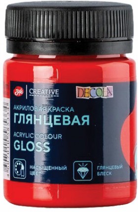 Краска акриловая глянцевая &quot;Декола&quot;, банка 50 мл, красная, 2928331