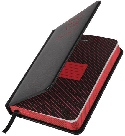 Ежедневник датированный 2024 МАЛЫЙ ФОРМАТ 100х150 мм А6, BRAUBERG "Chameleon", под кожу, черный/красный, 114798