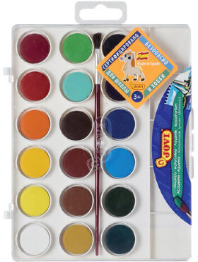 Краски акварельные JOVI (Испания), 18 цветов, с кистью, пластиковая коробка, европодвес, 800/18