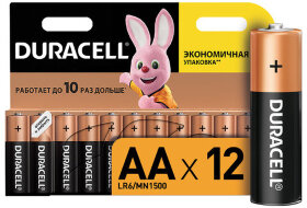 Батарейки КОМПЛЕКТ 12 шт., DURACELL Basic, AA (LR06, 15А), алкалиновые, пальчиковые, блистер