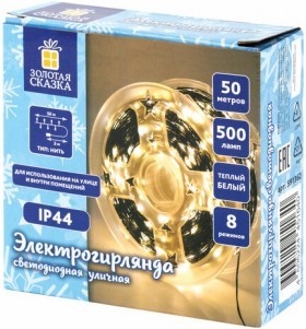 Электрогирлянда-нить уличная &quot;Роса&quot; IP44, 50 м, 500 LED, теплый белый, 220V, контроллер, ЗОЛОТАЯ СКАЗКА, 591362