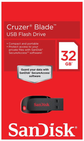 Флеш-диск 32 GB, SANDISK Cruzer Blade, USB 2.0, черный/красный, SDCZ50-032G-B35