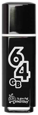 Флеш-диск 64 GB, SMARTBUY Glossy, USB 2.0, черный, SB64GBGS-K