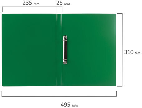 Папка на 2 кольцах BRAUBERG "Office", 25 мм, зеленая, до 170 листов, 0,5 мм, 227497