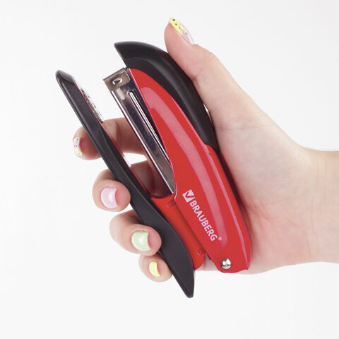 Степлер №24/6, 26/6 металлический BRAUBERG "Office-Expert", до 25 листов, красный, 228595