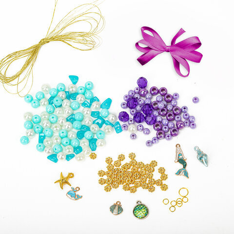 Набор BEADS SET для творчества, рукоделия, и создания украшений РУСАЛКИ, 170 бусин, 6 металлических шармов, резинка, BRAUBERG KIDS, 664700