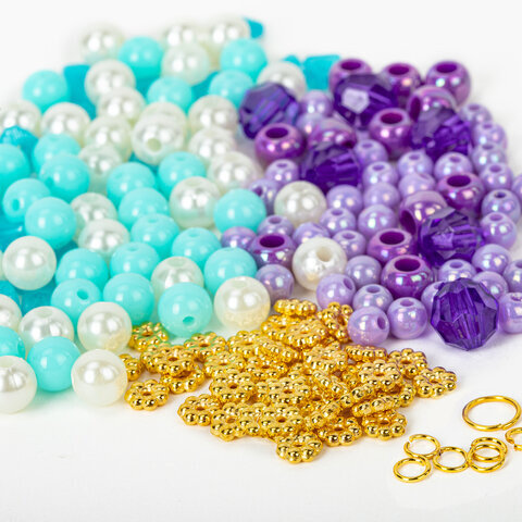 Набор BEADS SET для творчества, рукоделия, и создания украшений РУСАЛКИ, 170 бусин, 6 металлических шармов, резинка, BRAUBERG KIDS, 664700