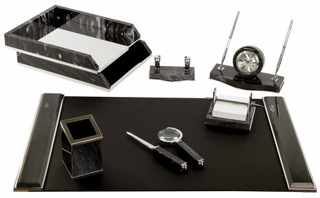 Набор настольный GALANT из мрамора, 8 предметов, черный мрамор/серебристые металлические детали, 231192
