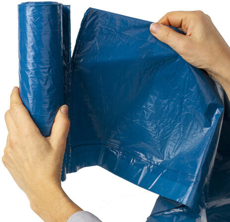 Мешки для мусора с завязками 120 л. синие, в рулоне 10 шт., прочные, ПВД 35 мкм, 67х90 см, LAIMA, 601399