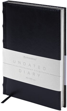 Ежедневник недатированный А5 138х213 мм BRAUBERG "FLAME", под кожу, 160 л., черный, серебряный срез, 113425
