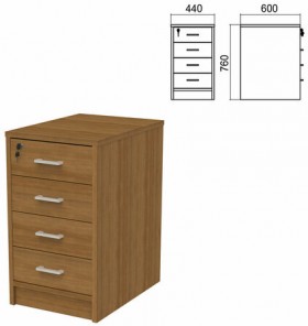 Тумба приставная "Арго", 440х600х760 мм, 4 ящика, замок, орех (КОМПЛЕКТ)