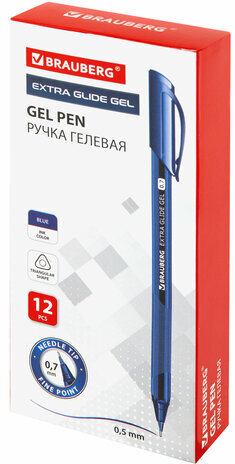 Ручка гелевая BRAUBERG "Extra Glide Gel", СИНЯЯ, трехгранная, игольчатый наконечник 0,7 мм, линия 0,5 мм, 144076