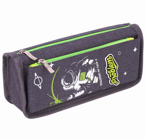 Пенал ЮНЛАНДИЯ, 2 отделения, полиэстер, "Cosmonaut", серый, 21х6х9 см, 270275